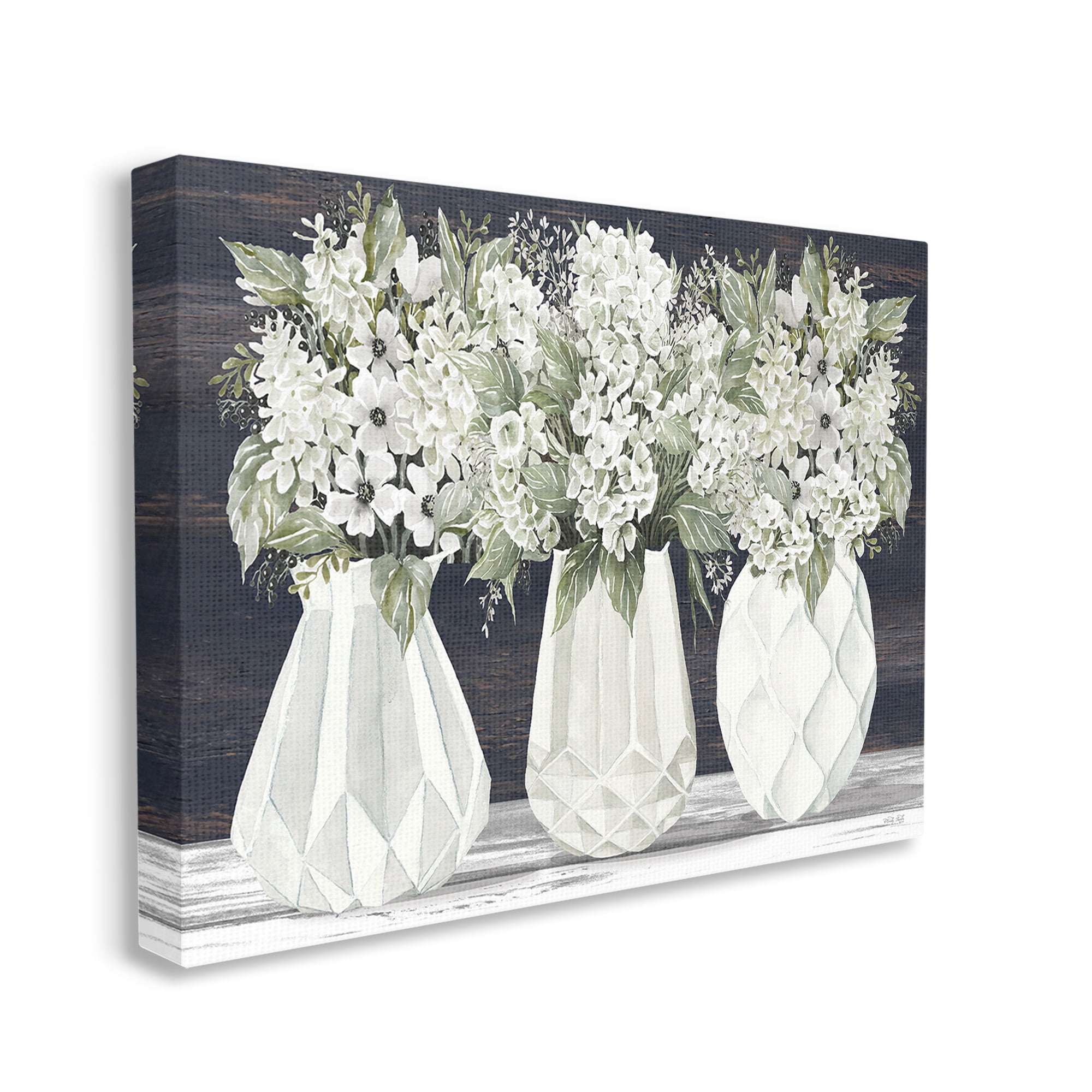 Stupell Industries Flowers in Geometric Vases Botanical & Floral Painting Gallery Wrapped Canvas Art Print Wall Art, 20 x 16