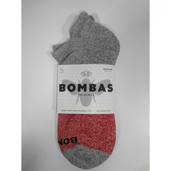 Bombas Women's Tri-Block Ankle Socks - Med (Gray/Red)