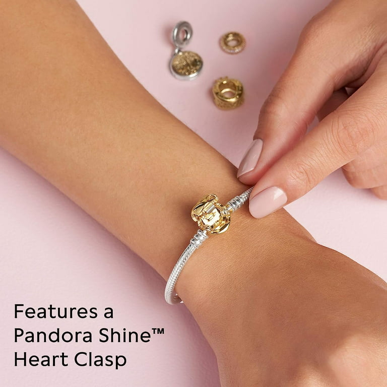 Moments Sterling Silver Bracelet with 18k Gold PANDORA Shine Heart Clasp - 18cm - Walmart.com