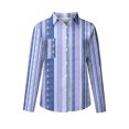 thumbnail image 4 of OKBOP Boho Tops for Women,Fashion V Neck Striped Roll Up Sleeve Button Down Blouses Tops With Pocket Loose Shirt, 4 of 7