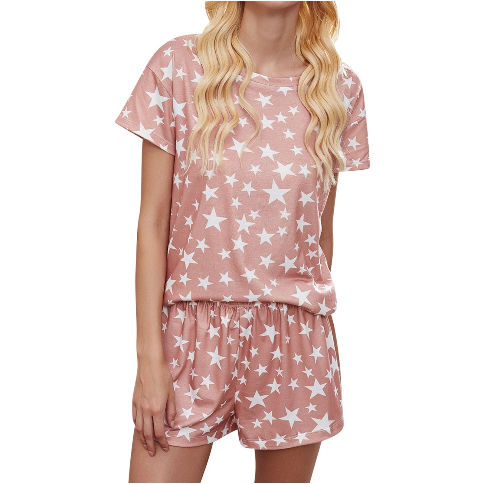BONIXOOM Womens Pajamas Christmas Pajamas For Family Loungewear None Short Sleeve Sleepwear Sets Printed Pink L