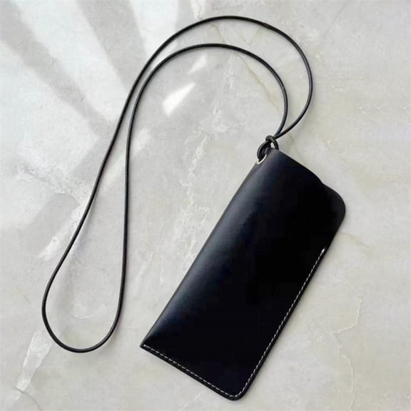 PU Leather Outdoor Glasses Storage Bag Hanging Neck Glasses Case Sunglasses Storage Clip Solid Color Eyewear Bag
