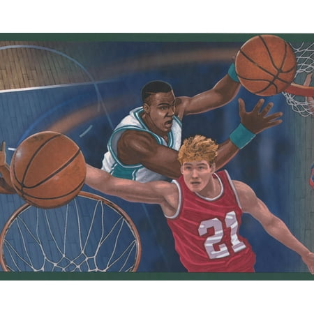 Basketball Court Players Sports Wallpaper Border Retro Design, Roll 15' x