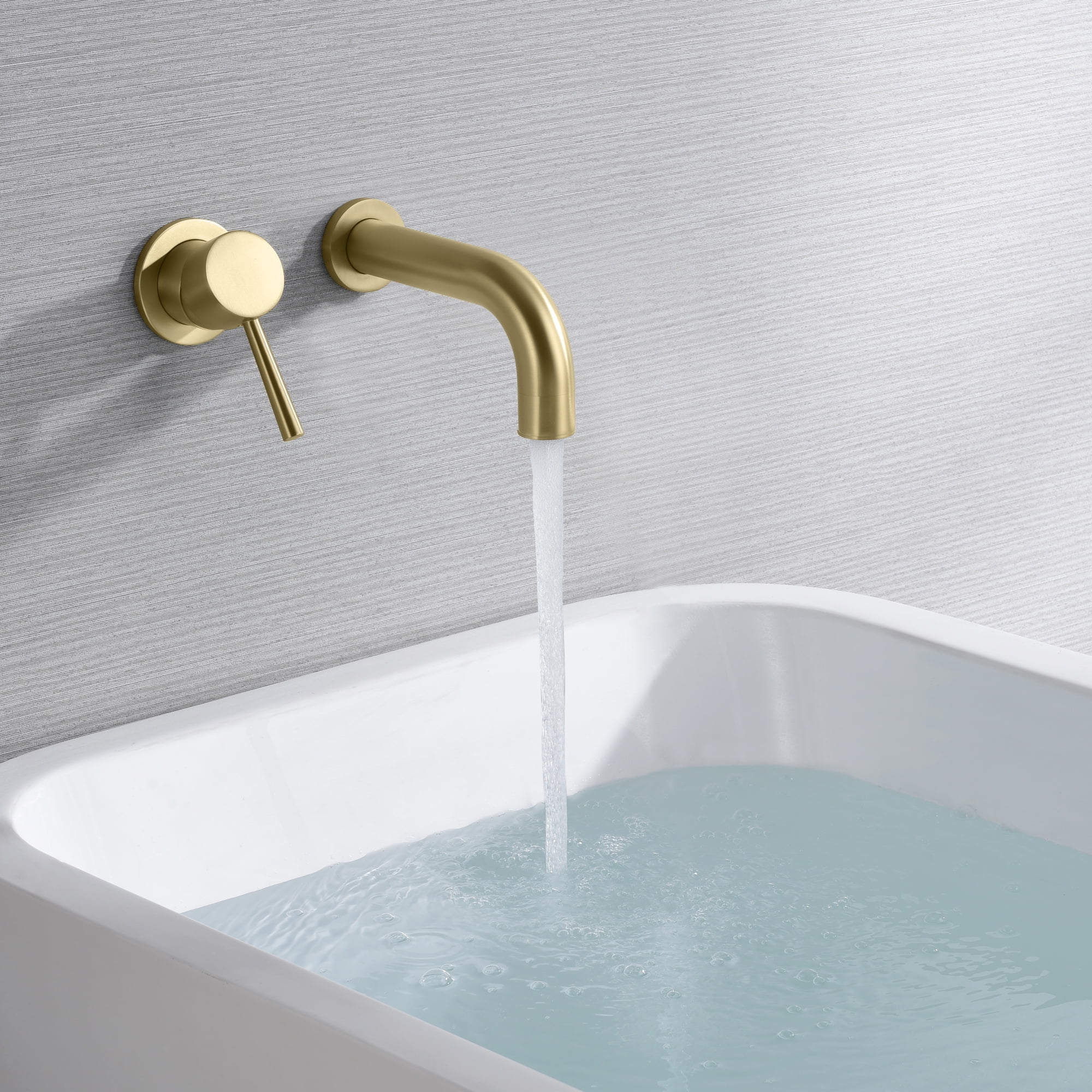 SUMERAIN Wall Mount Tub Filler Bathtub Faucet, Brushed Gold Left-Handed Handle