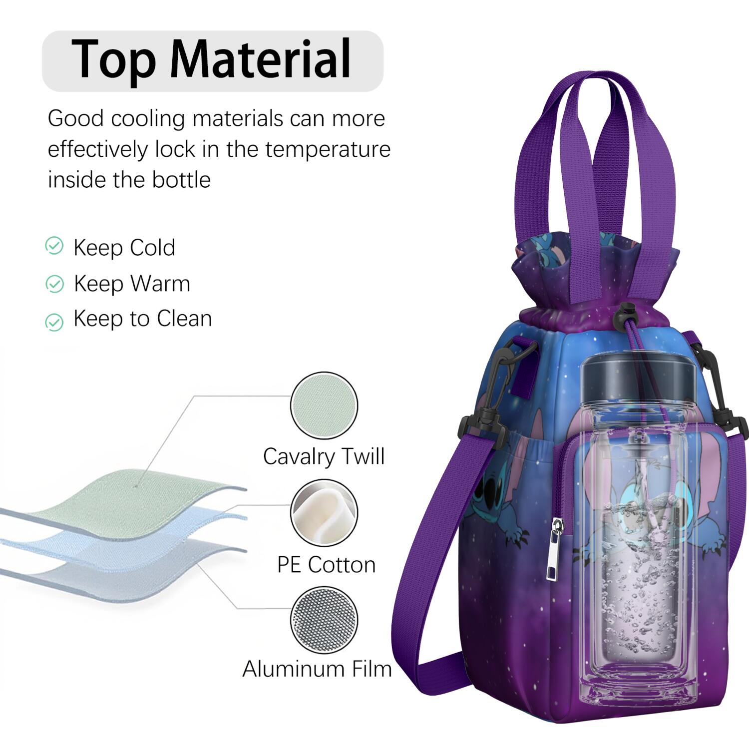 Insulated Cartoon Water Bottle Carrier Bag Sleeve with Strap Crossbody for 20/24/32/40oz Tumbler,Cartoon Movie Water Bottle Holder Sling Bag with Pocket Gifts for Women Men Adults