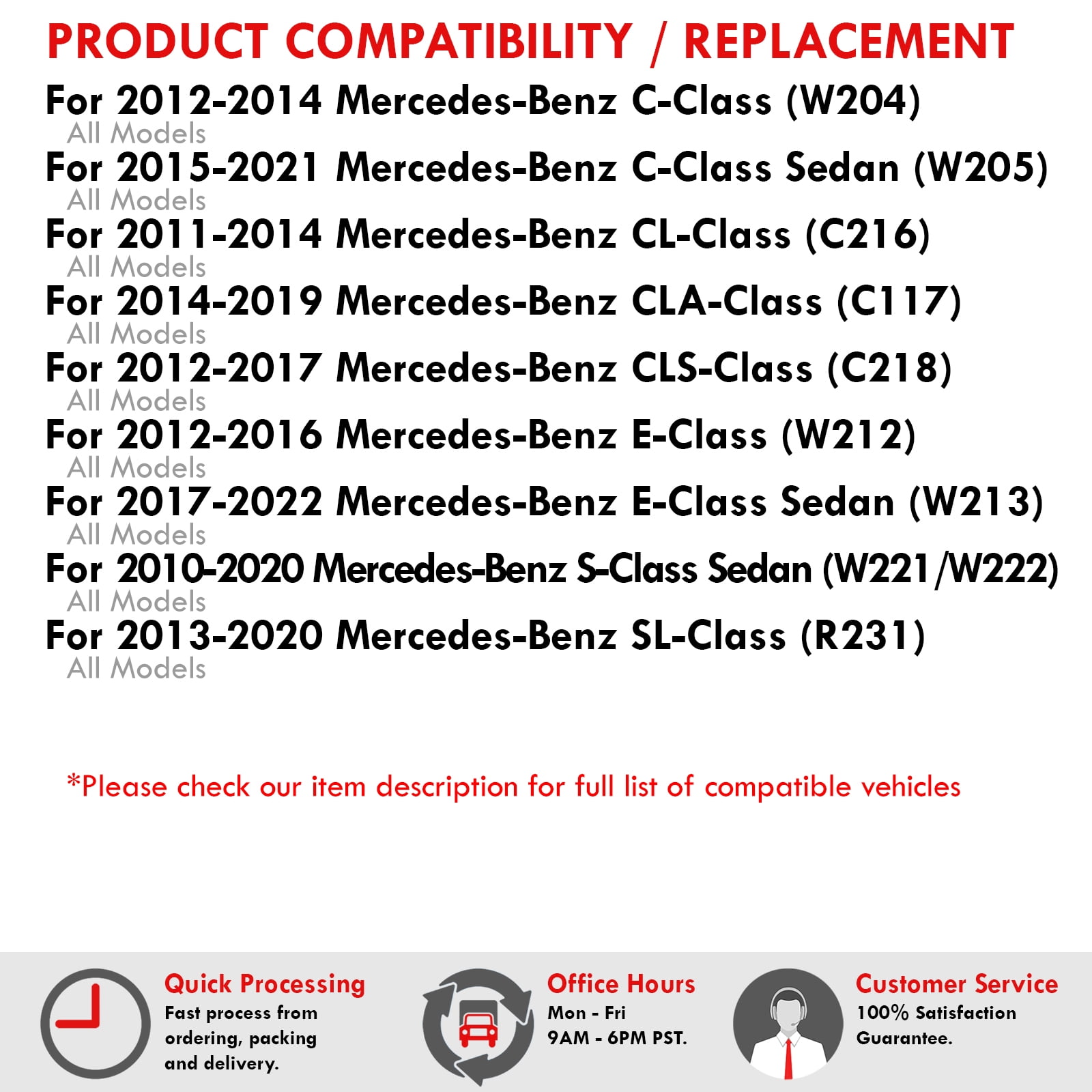 AJP Distributors Full LED License Plate Lights Bumper Lamps Tag Assembly Set Compatible/Replacement For Mercedes Benz C E S CL SL CLA CLS Class C63 E63 AMG W204 W205 C216 W218 C117 W212 W213 W221 W222