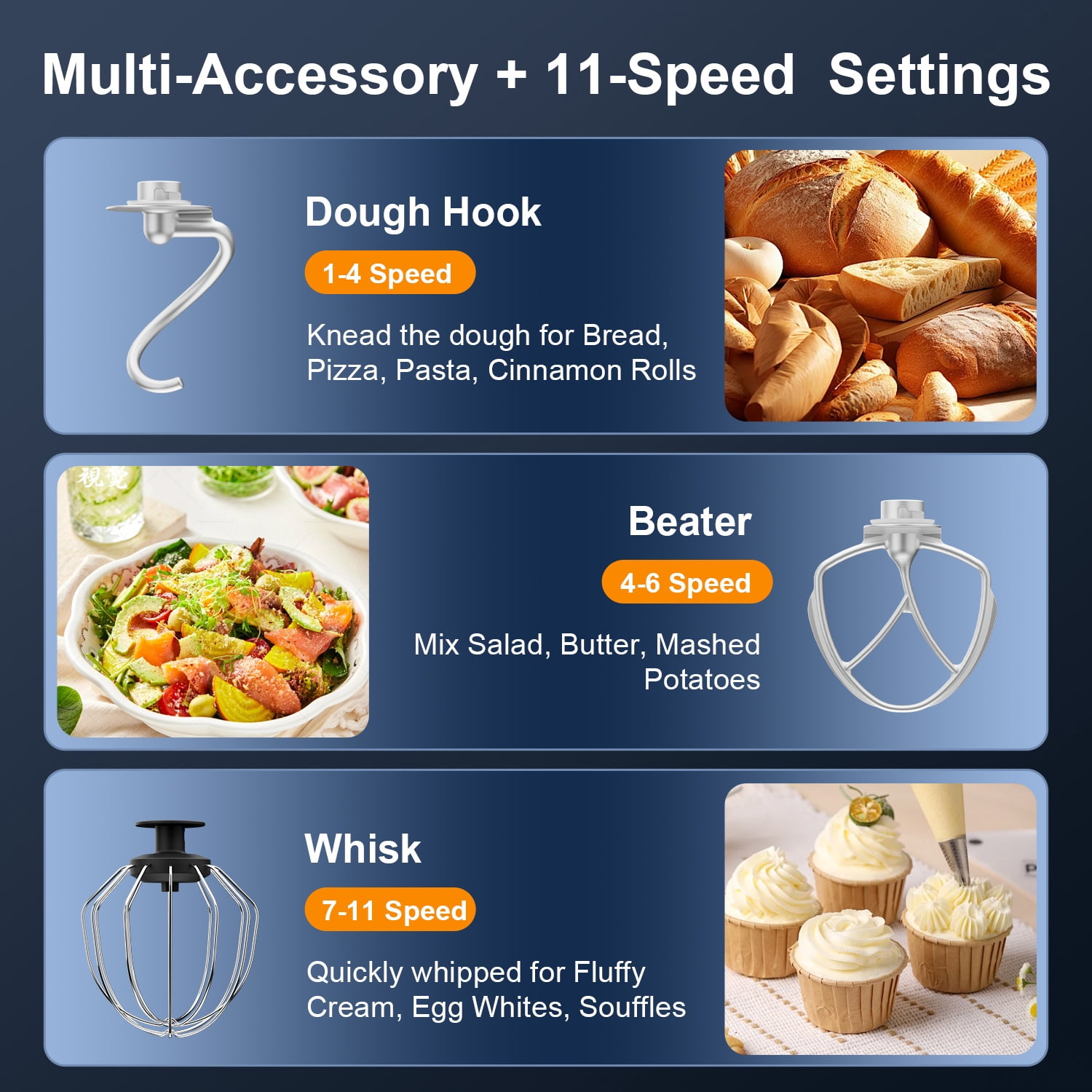 Fatabeta 1000W Stand Mixer, 5.5QT Kitchen Mixer with Dough Hook, Whisk and Beater, Electric Mixer with Bowl & 11 Speeds - Cake Mixer for Baking, Bread & More, Black