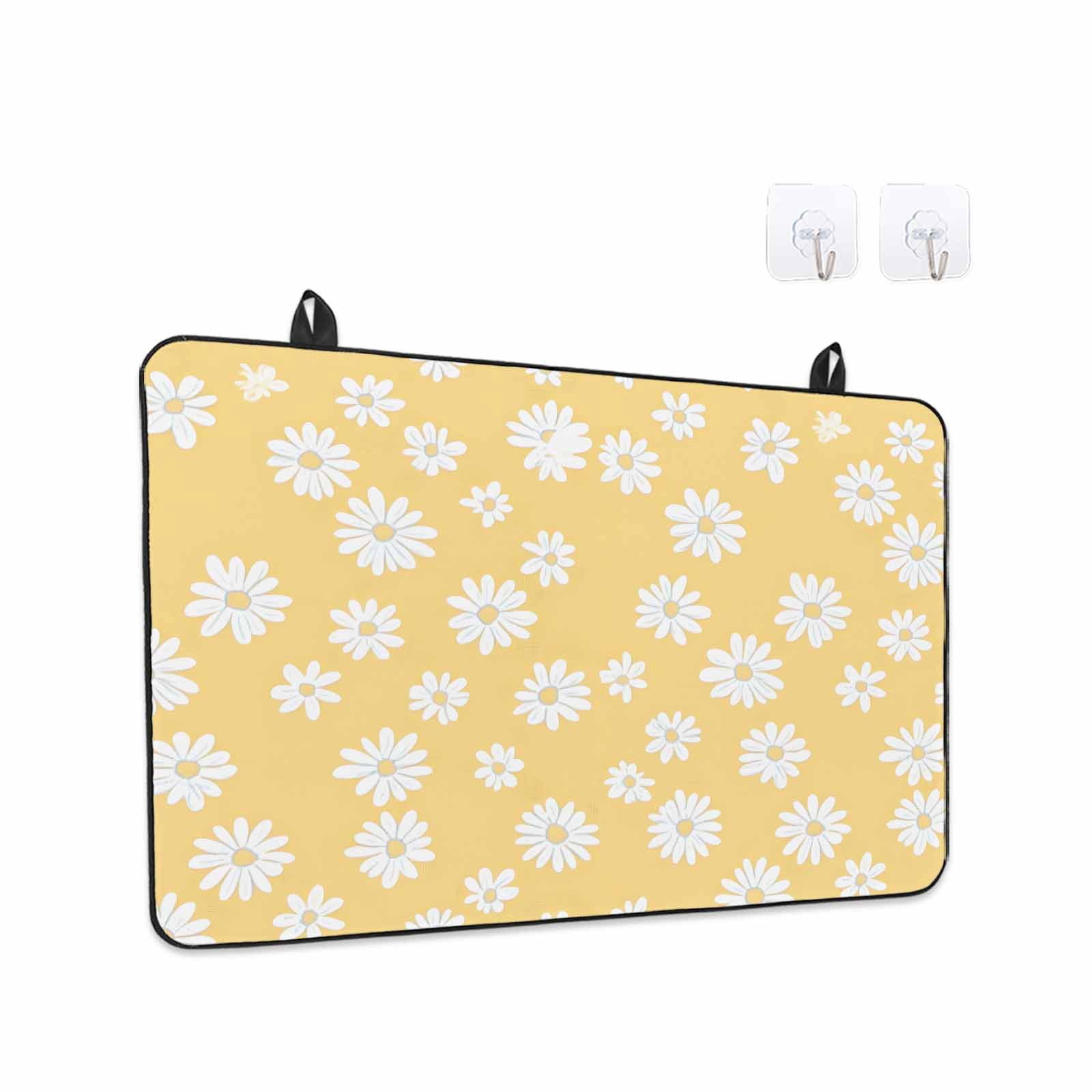 White Yellow Daisy Stove Top Cover for Electric Stove, Heat-proof & Non Slip Glass Top Stove Cover Protector, Spring Summer Floral Botanical Kitchen Flat Cooktop Rubber Mat 24x21 Inches
