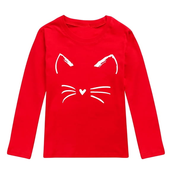 HUITKMM Boys Summer Outfits Toddler Boys Girls Autumn Long Sleeve Cartoon Cat Prints T Shirt Tops