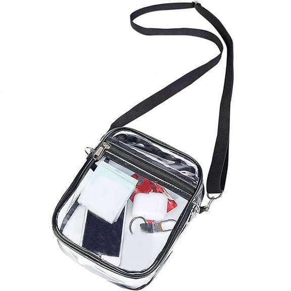 HonestMatter Clear Crossbody Bag Stadium Approved Transparent Purse Clear Shoulder Bag for Concerts Sturdy PVC Material for Festivals Black