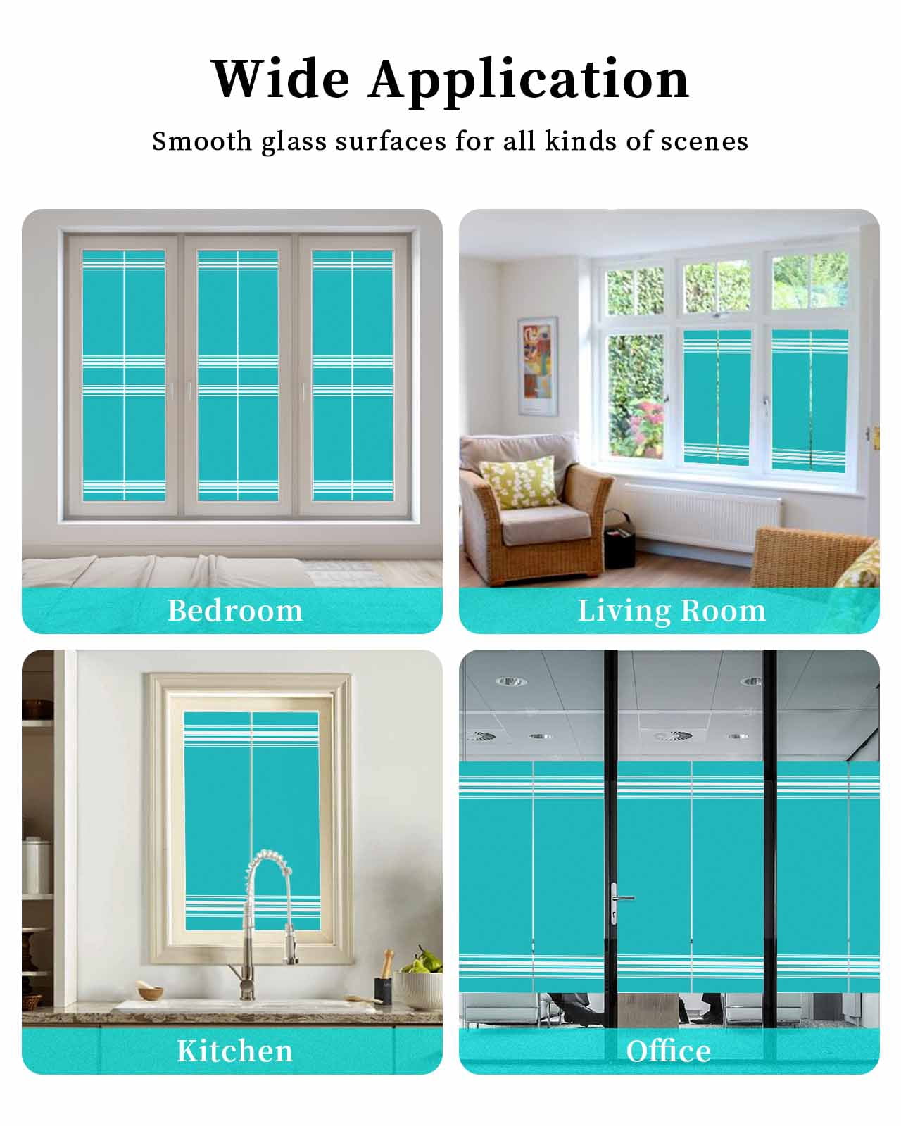 Window Privacy Film, Bluish Green Stripes UV Sun Blocking Window Tint Film Heat Control One Way Blackout Window Film, Farmhouse Modern Vertical Lines Non Adhesive Static Cling Sticker 35.4x78.7 In
