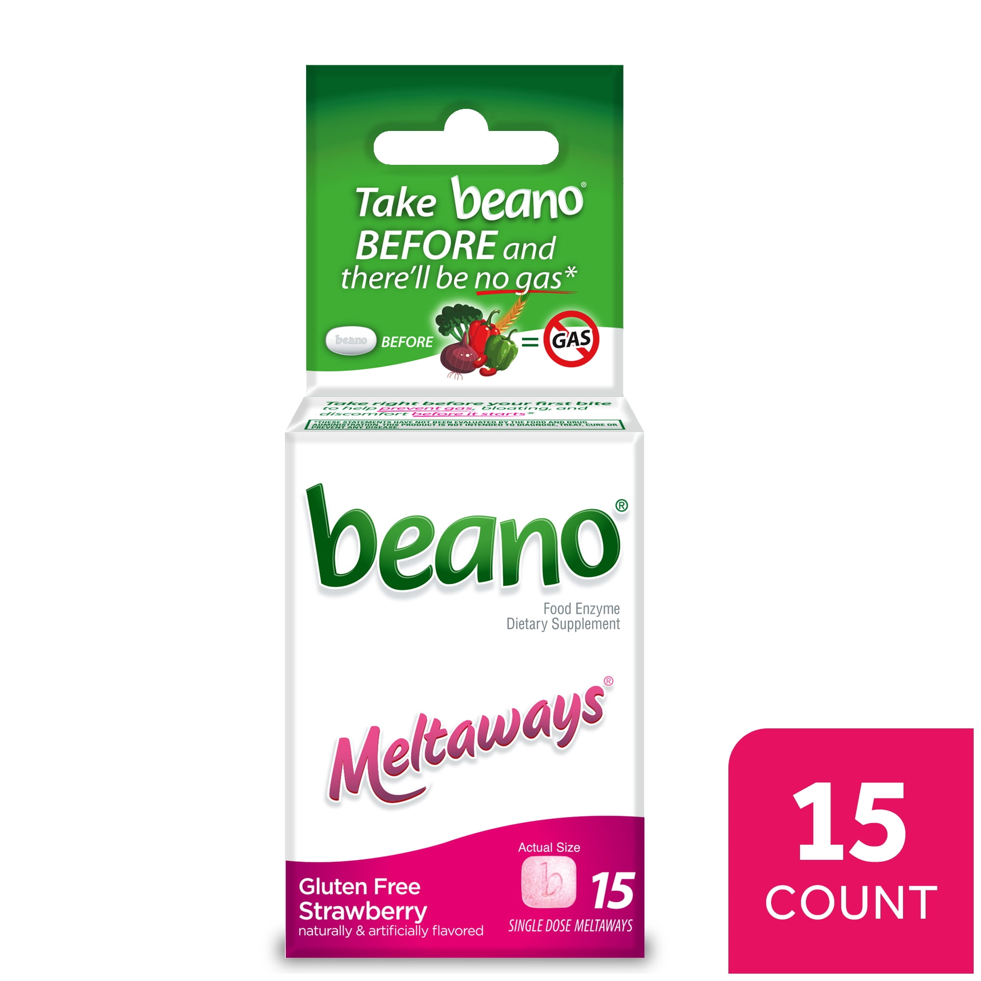 Beano Meltaways, Gas Prevention & Bloating Relief, Strawberry Flavor