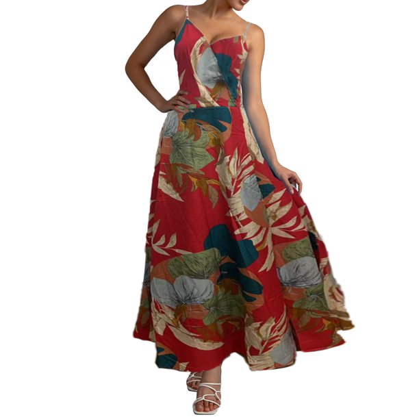 WILLBEST Vestidos con Curvas para Mujer Vestido Largo con Abertura En El Muslo y Estampado Tropical para Mujer 2025 Grande