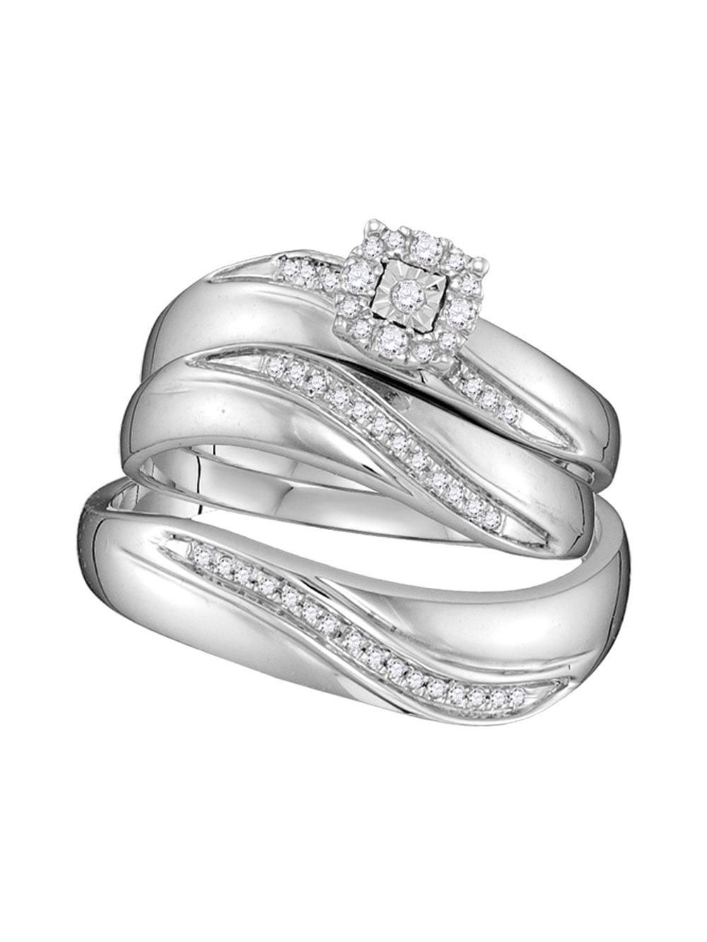 Solid 925 Sterling Silver His and Hers Round Diamond Solitaire Matching