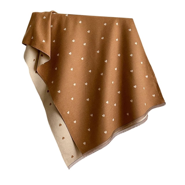 Bufanda chal para mujer, suave, larga y gruesa, con estampado de corazón para niñas y mujeres. Caqui