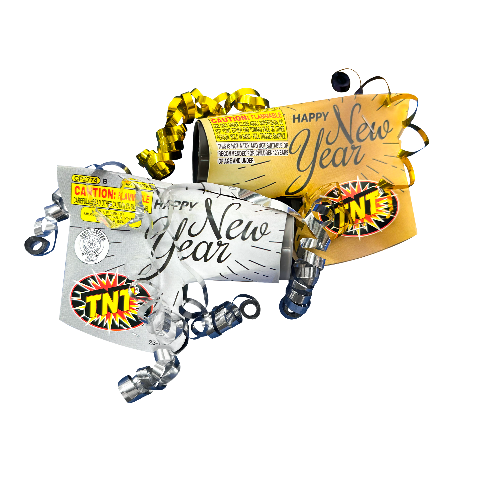 New Year's Magnum Popper, TNT Fireworks, Gold and Silver Confetti Poppers