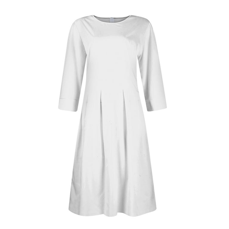 LISTHA Vintage Midi Dresses for Women Modest 3/4 Sleeve Crew Neck Wrap Dress A Line Pleated Wedding Guest Dress with Pockets White 2XL LISTHA Vintage Midi Dresses for Women Modest 3/4 Sleeve Crew Neck Wrap Dress A Line Pleated Wedding Guest Dress with Pockets White 2XL
