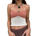 thumbnail image 1 of Gupgi Women Halter Crochet Tops, Sleeveless Knit Tank Tops Contrast Color Slim Fit Ruched Vest, 1 of 6