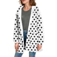 thumbnail image 2 of Womens Fuzzy Hoodies Polka Dot Button Down Loose Long Sleeve Fleece Jackets Mid-Long Plush Soft Casual Outerwear, 2 of 7