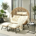 thumbnail image 3 of RADIATA Two Person Egg Chair with Ottomans Outdoor Wicker Patio Egg Chairs with Footrests for Indoor Bedroom Outside Porch Deck Backyard Garden (Beige,Oversized,Double), 3 of 9