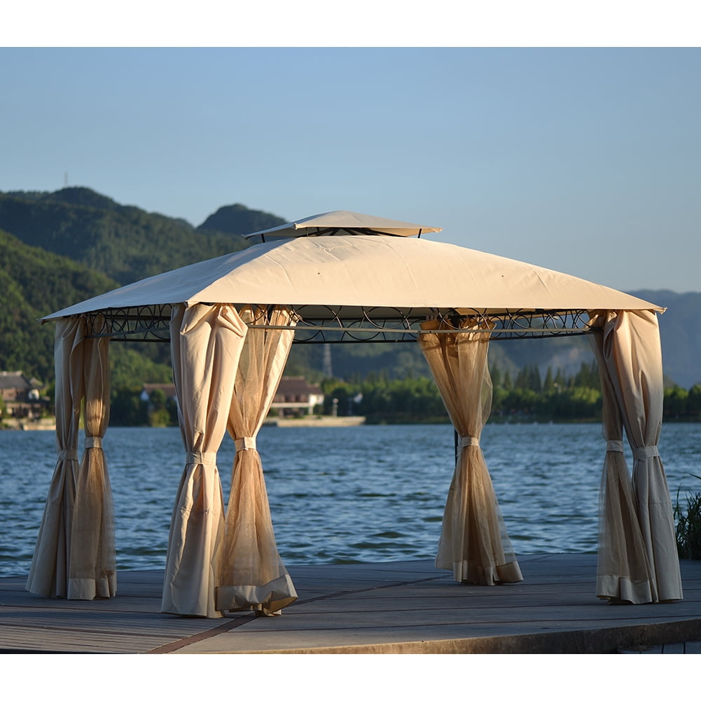 Lowestbest Double Tiered Canopy, Quality Outdoor BBQ Party Gazebo Tent with UV Protection, Beige Lowestbest Double Tiered Canopy, Quality Outdoor BBQ Party Gazebo Tent with UV Protection, Beige