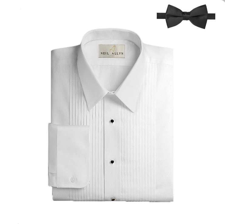 Boltini Men's White Tuxedo Dress Shirts Standard and French Cuffs with Bow Tie 