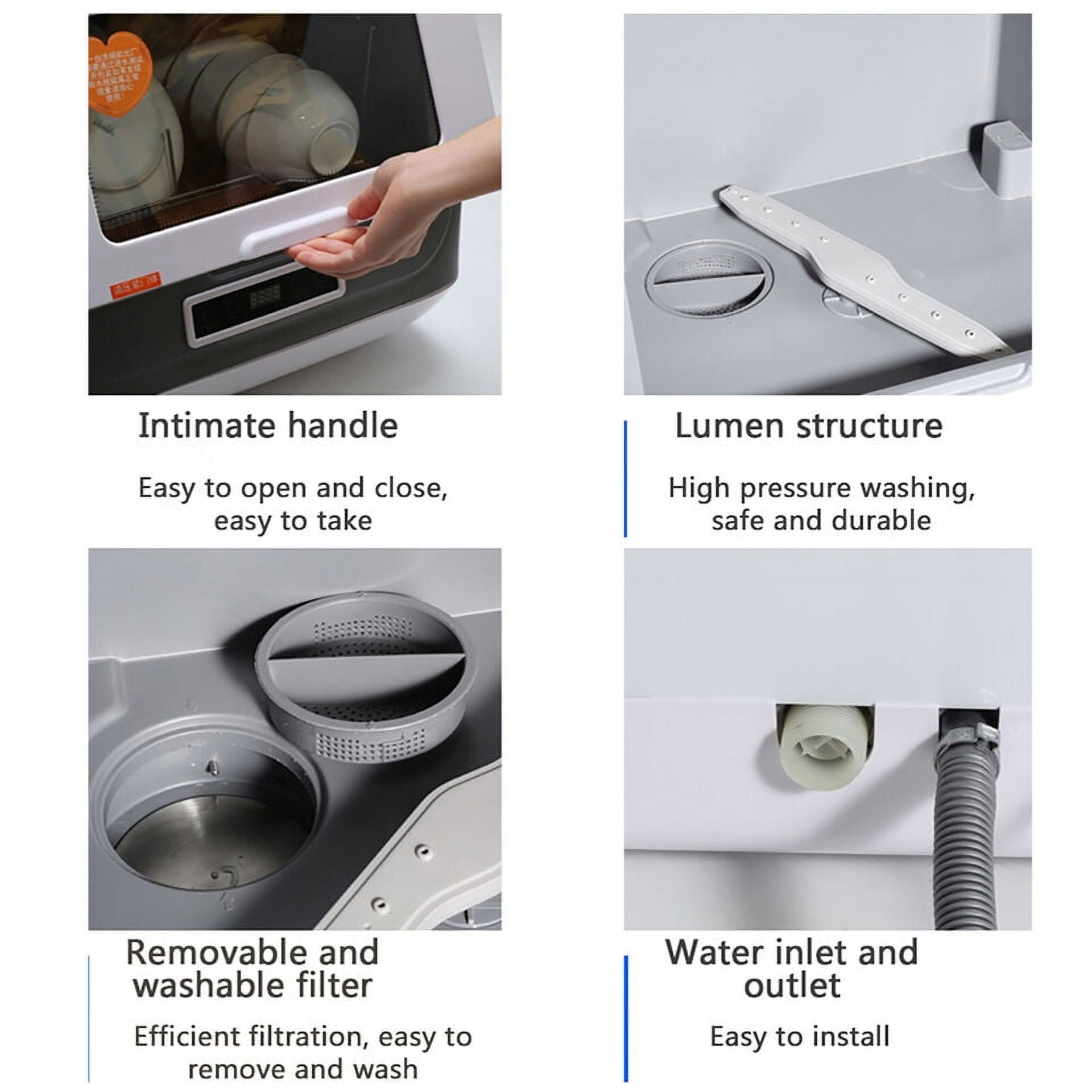 Portable Dishwasher Countertop, Compact Dishwasher W/75°C Air-Dry Function, 3 Washing Programs Mini Dish Washer for Apartments