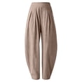 thumbnail image 2 of Linen Wide Leg Palazzo Barrel Pants for Women Loose Harem Pants Casual 2026 Summer Vacation Boho Trousers with Pockets Casual Lightweight Breathable Trousers, Beige L, 2 of 9
