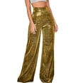 thumbnail image 2 of sunsanly Women Pants Shiny Solid Color High Waist Spring Autumn Temperament Loose Straight Wide Leg Trousers Daily Wear, 2 of 8