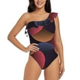 thumbnail image 2 of Yiaed Circular Stripes Print Women One Piece Swimsuits Tummy Control One Shoulder Bathing Suits Pattern Ruffle Swimwear-Small, 2 of 8