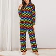 thumbnail image 2 of Fotbe Rainbow Chequerboard Conjunto de Pijama de Manga Larga para Mujer con Estampado, Ropa de Dormir de 2 Piezas, Conjunto de Casa Suave y Cómodo con Bolsillos-Small, 2 of 7