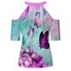 thumbnail image 5 of Camiseta de manga corta con hombros descubiertos y cuello en V con estampado de mariposa informal para mujer a la moda Fridja  hjk5100, 5 of 5