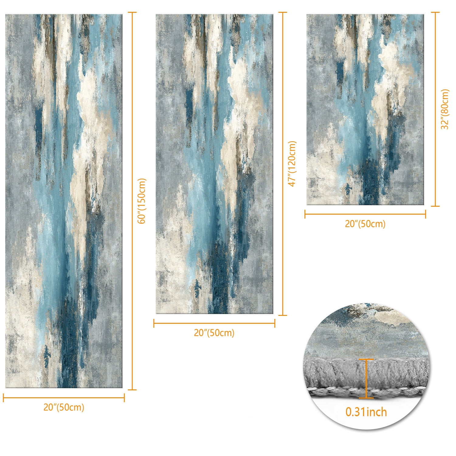 3 Piece Kitchen Rug Set, Non-Slip And Washable, Abstract Pattern Kitchen Hallway Rug, Soft And Comfortable, Suitable For Sinks, Floors, Entrances, Hallways and Bathrooms