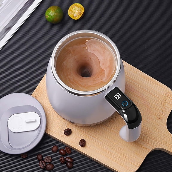 Self Stirring Mug with Lid, Electric Automatic Stirrer for Tea and Coffee, Leak Proof Thermal Cup, Cordless Mug Warmer, Ember Mug Coffee Travel Mug - Portable Coffee Accessories