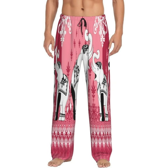 Logiee Thai elephant Print Pajama Pants for Men,Men’s Pajama Bottoms,Mens PJ Pants with Pockets & Button Fly-Small