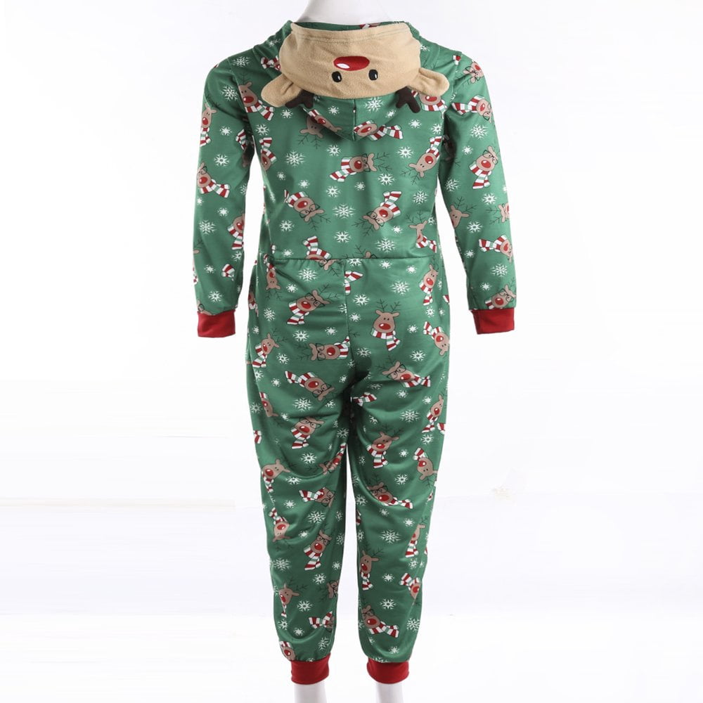 Pyjama De Noël Famille - Combinaison Onesie à Capuche, Fermeture éclair - Ensemble Parent-enfant, Imprimé Festif - Coton/polyester, Chaud, Pour Soirées Fêtes