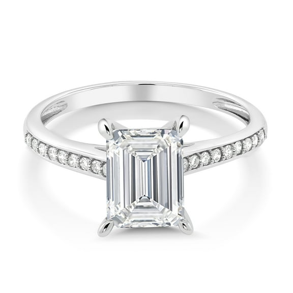 Gem Stone King 10K White Gold IGI Certified Lab Grown Diamond Engagement Ring for Women | 2.18 Cttw | Center Emerald Cut Diamond 2 Ct | D-E Color | VS1-VS2 Clarity | Size 5