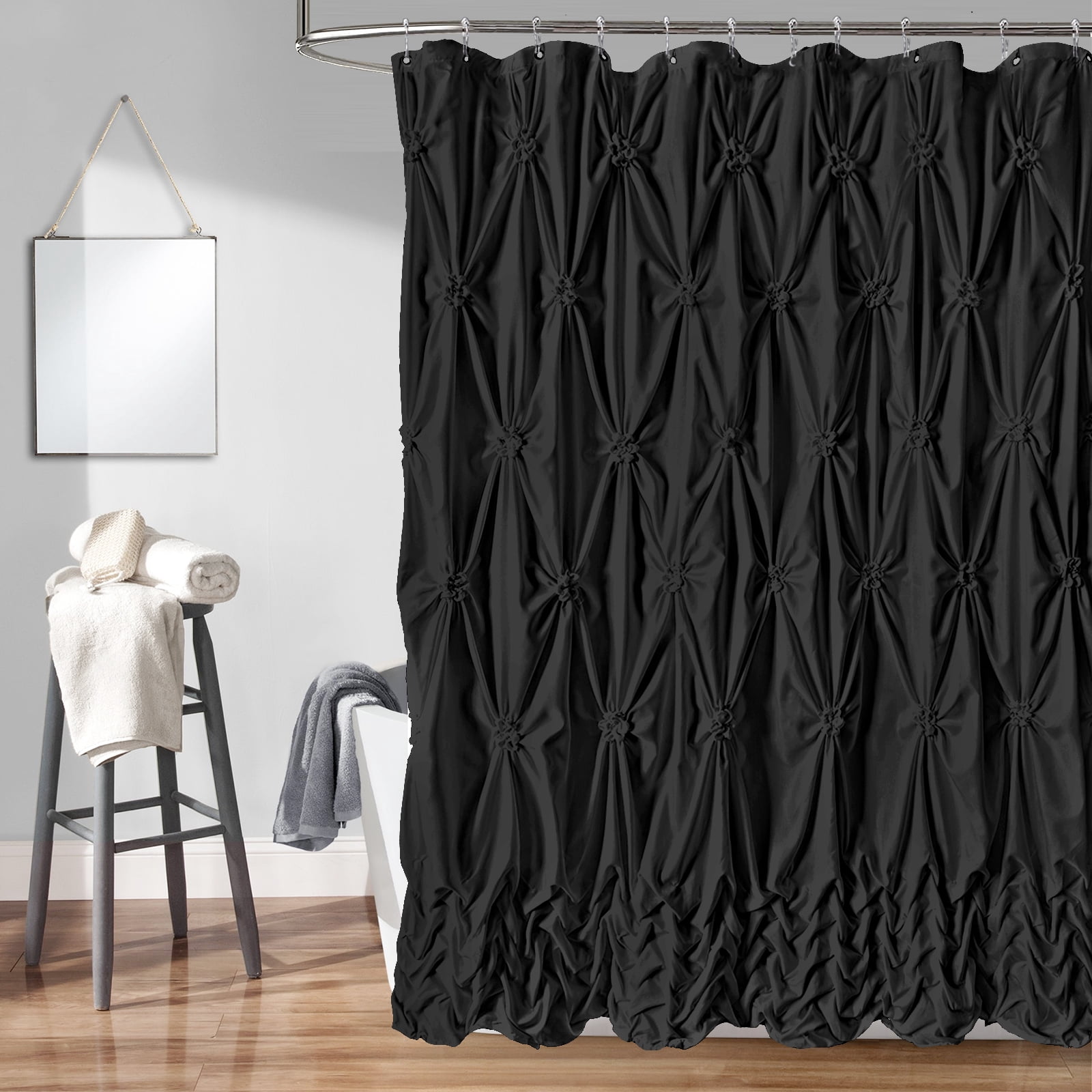 NixiYa Black Shower Curtain Modern Farmhouse Fabric Shower Curtain for Bathroom Decor 72" x 72"
