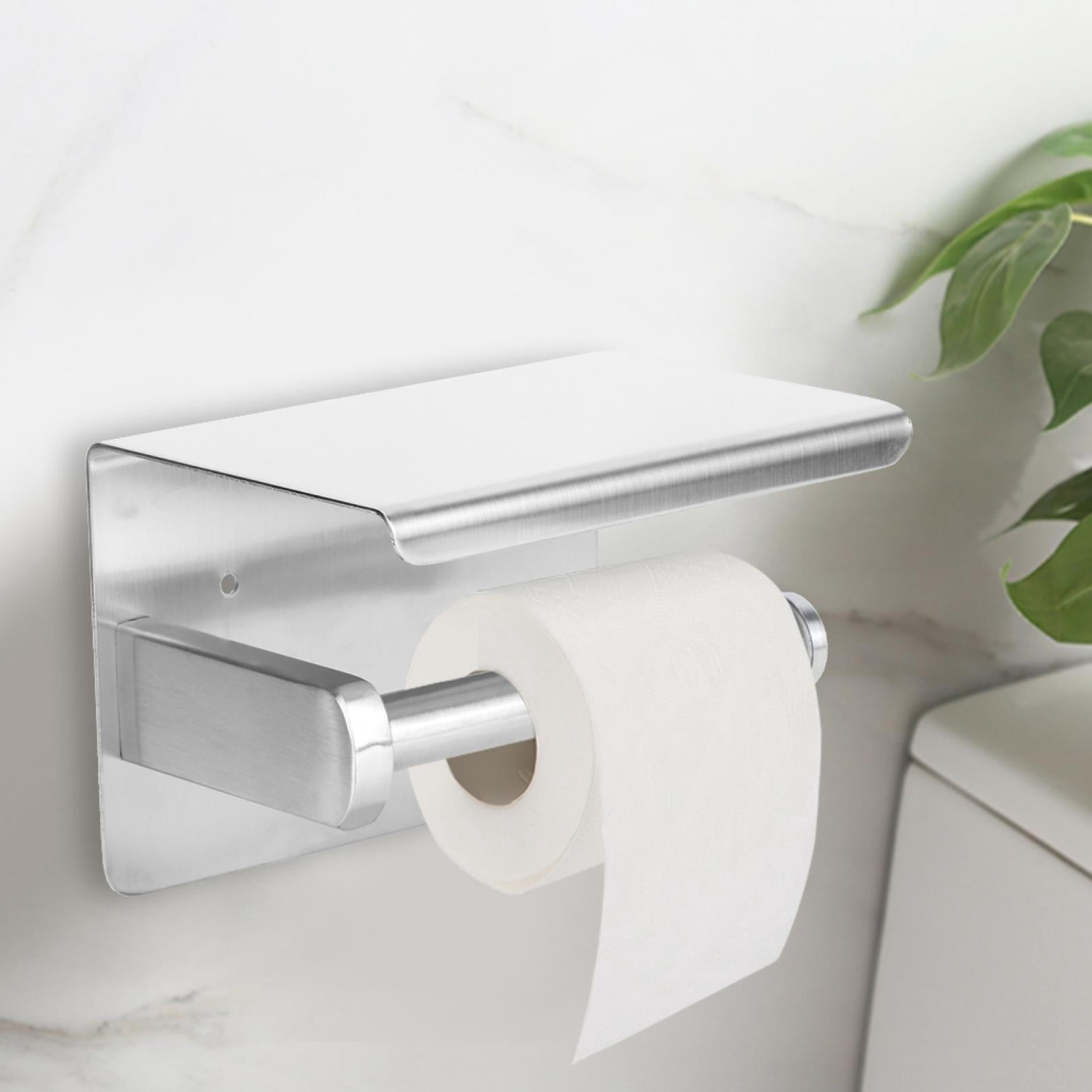 YAHHU Brushed Toilet Paper Holder Stainless Steel Tissue Paper Towel Rack with Phone Shelf, Modern Wall Mounted or Self Adhesive Roll Dispenser (5.91 inches / 15 cm)