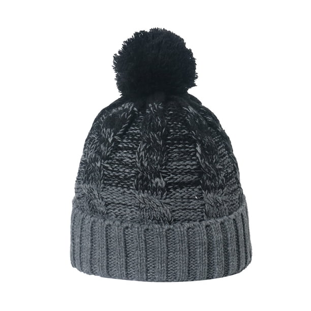 Gorro de invierno con puños suaves, pompón, rayas, tejido, calavera, gorro de esquí holgado, gorro de lana de mezcla de colores degradados