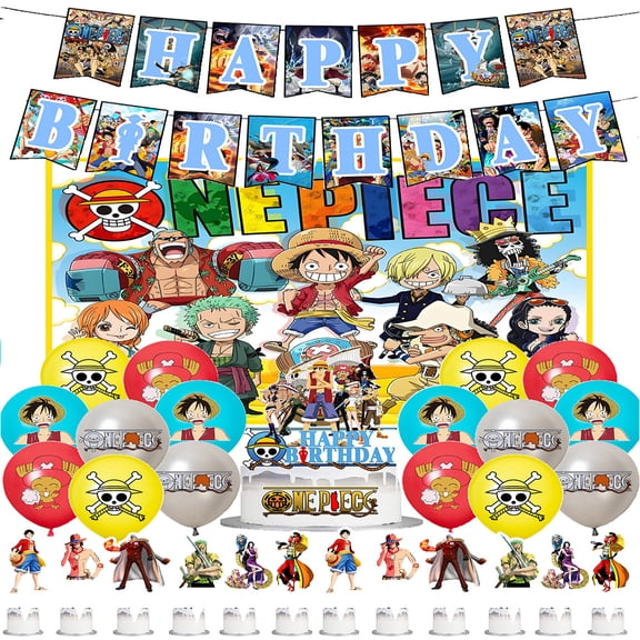 ONE PIECE Party Supplies Anime Party Decorations, Balloons, Happy Birthday Banner, Cake and Cupcake Toppers for Kids Birthday Party