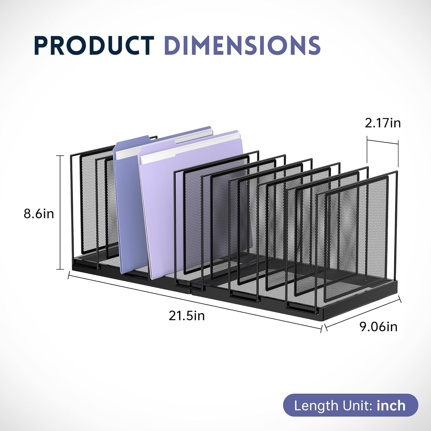 INTIGE Desktop File Sorter, Vertical File Folder, Mail Sorter Organizer, Metal Desktop File Folder Organizer, Black