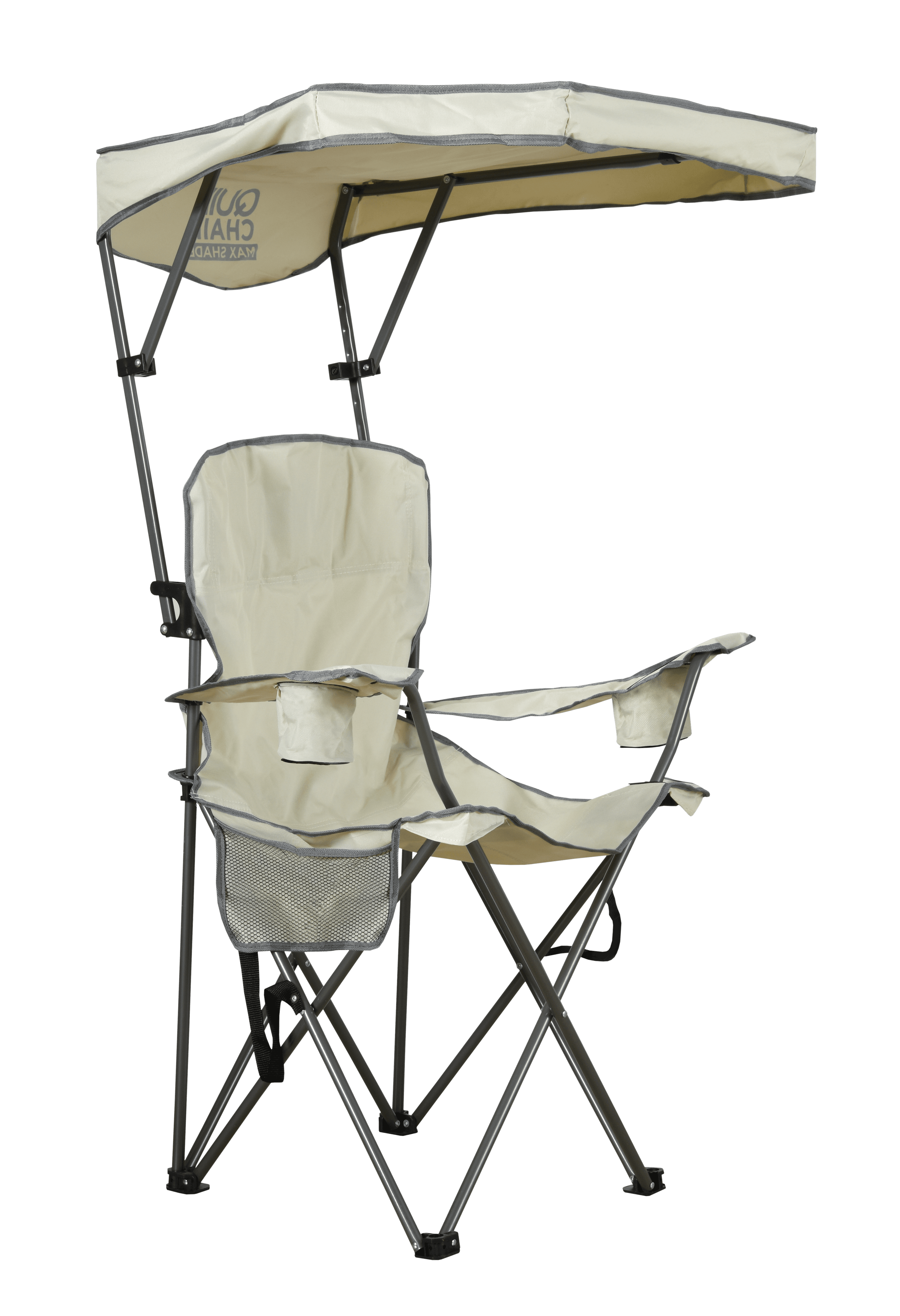 Quik Shade Max Shade High and Wide Folding Camp Chair with Tilt UV Sun Protection Canopy Khaki/Gray