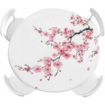 

Cherry Blossom Round Fitted Tablecloth with Elastic Edged Japanese Classic Flowers Pink Waterproof Oil Proof Table Cover for Dinner Outdoor Picnic Wedding Party - Fits 45 - 52 Round Tables