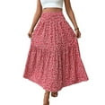 thumbnail image 3 of Women'S High Elastic Waist Midi Skirt Casual Summer Trendy Flowy Ruffle Floral Print A Line Skirts Safflower XL, 3 of 8