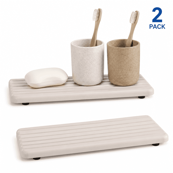 2PCS Diatomite Water Absorbent Coasters, Soap Holder, Stone Drying Mat, Stone Faucet Mat for Kitchen Sink, Bar Soap Holder, Bathroom Tray, Sponge Holder for Countertop Toiletries and Plant Decor