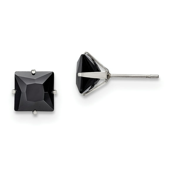 Stainless Steel Polished 8mm Black Square CZ Stud Post Earrings