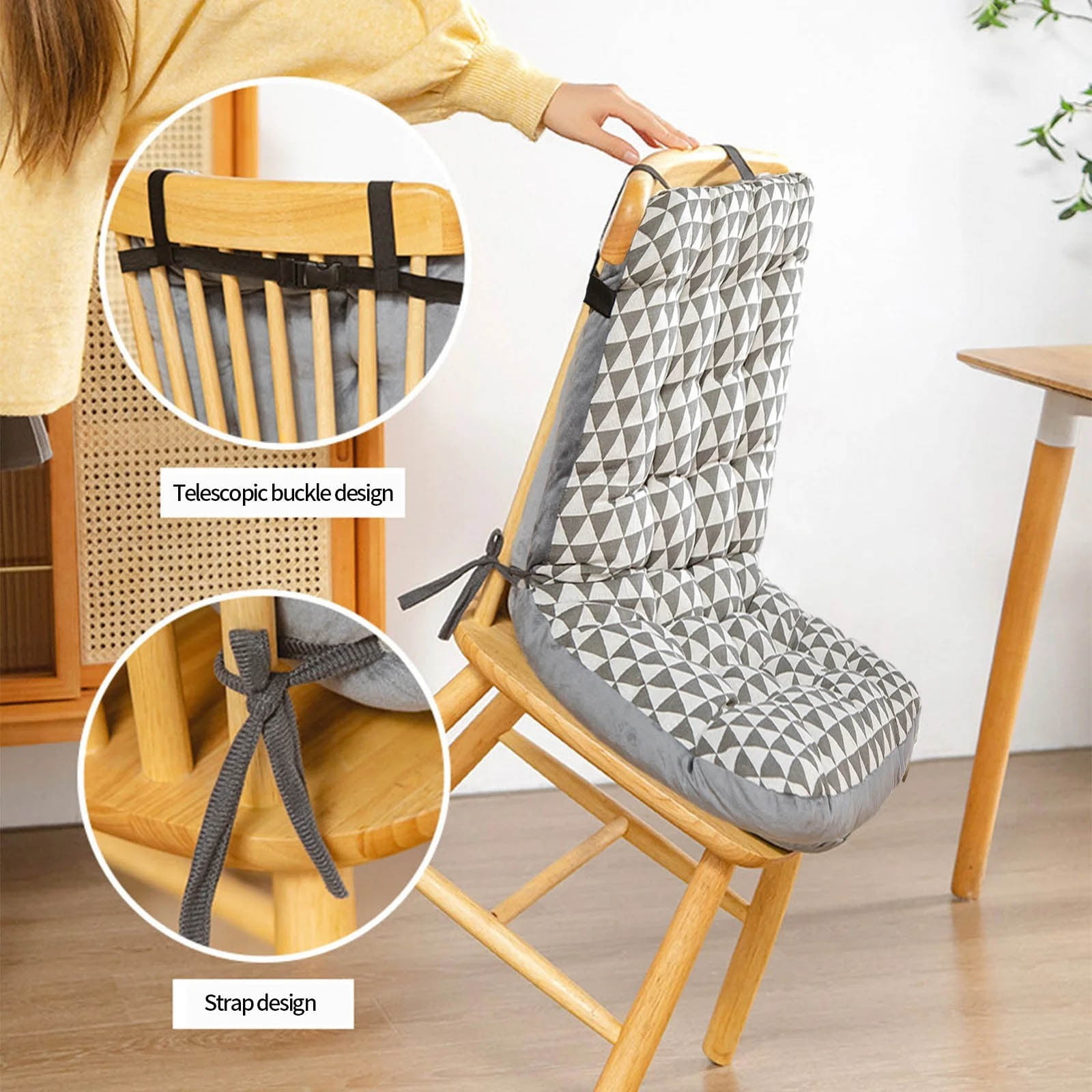 Indoor Outdoor High Back Chair Cushions with Ties, One-Piece Non- Chair Cushion for Dining Chair, Thickened Soft Garden Seat Pads for Dining Kitchen Office Furniture Chair