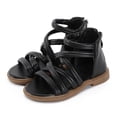 thumbnail image 2 of PMVFHDE Clearance Sneakers for Girls Summer Children Sandals Flat Bottom Lightweight Back Zipper Open Toe Breathable And Comfortable Tassel Ethnic Pattern Casual Roman Style Black,2-2.5 Years, 2 of 9