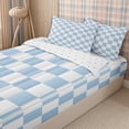 thumbnail image 3 of Homewish Contemporary Gingham Zipper Twin Comforter Sets with Fitted Sheet and 2 Pillowcases, Minimalist Checkered Zipper Bedding Set, Light Blue,Reversible,4-Piece, 3 of 6
